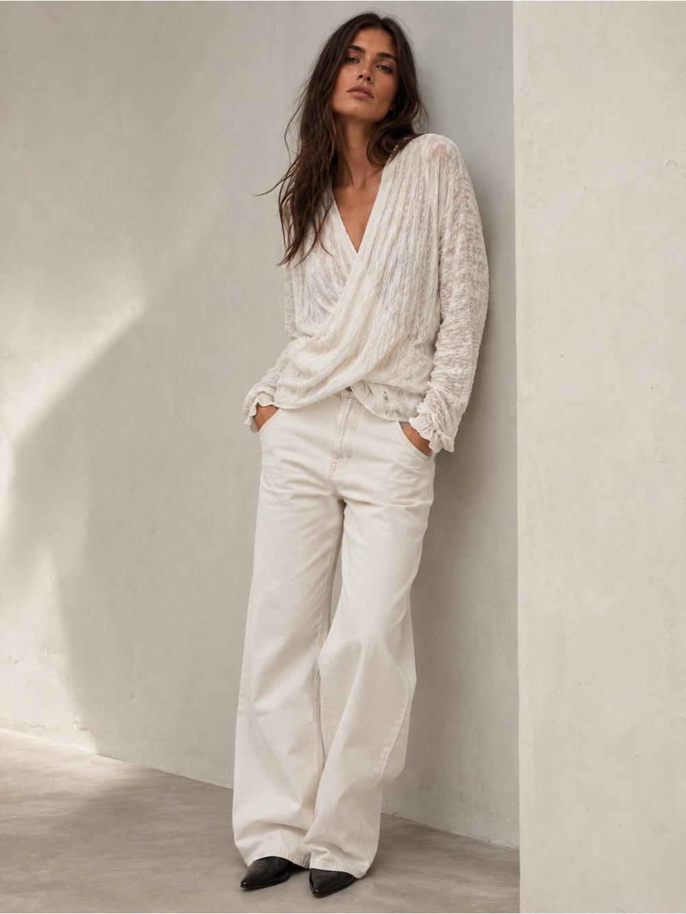 IRO Paris Long Sleeve Surplice Faux Wrap Blouse in Cream 36 / S